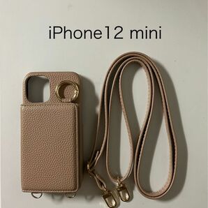 iPhoneケース　ショルダーストラップ　カード収納　ミラー付き　　iPhone12 mini