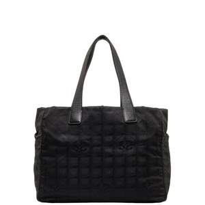 シャネル ニュートラベルライン トートバッグ ハンドバッグ ブラック キャンバス レザー レディース CHANEL 【中古】