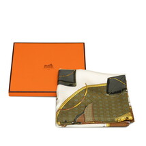 エルメス カレ LES VOITURES A TRANSFORMATION 折り畳み式幌の馬車 スカーフ ブラウン ホワイト マルチカラー シルク HERMES 【中古】_画像7