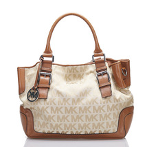 マイケルコース MKモノグラム トートバッグ ショルダーバッグ 2WAY ベージュ ブラウン キャンバス レザー Michael Kors 【中古】_画像2