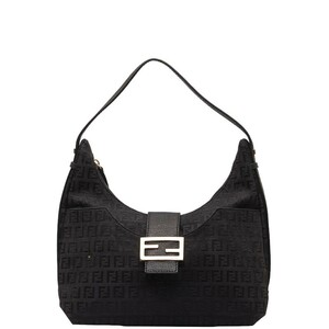 フェンディ ズッキーノ マンマバケット ワンショルダーバッグ ブラック キャンバス レザー レディース FENDI 【中古】