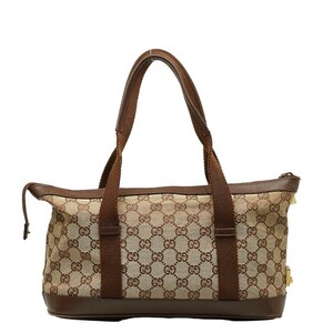 グッチ GGキャンバス ハンドバッグ トートバッグ 92734 ベージュ ブラウン キャンバス レザー レディース GUCCI 【中古】