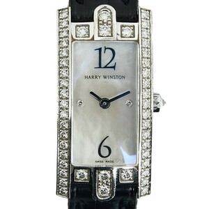 ハリーウィンストン アヴェニューC ミニ 2Pダイヤモンド 腕時計 332LQWLMDD3.1 クオーツ K18WG レザー HARRY WINSTON 【中古】