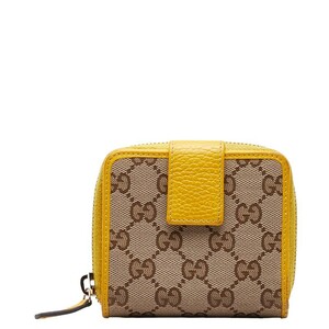 グッチ GGキャンバス 二つ折り財布 ラウンドファウナー コンパクトウォレット 346056 ベージュ イエロー キャンバス GUCCI 【中古】