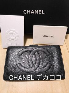 本物！CHANEL シャネル デカココ キャビアスキン 長財布