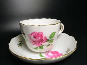 MEISSEN マイセン カップとソーサー ピンクローズ 花　フラワー　薔薇　バラ