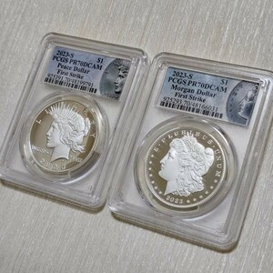 最高鑑定 PCGS PR70DCAM 2023 モンガンダラー ピースダラー 2枚セット ファーストストライク 銀貨 アンティークコイン モダンコイン　