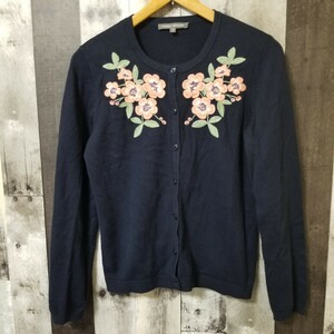 LAURA ASHLEY　ローラアシュレイ　ニット　カーディガン　Sサイズ　刺繍　花　レディース