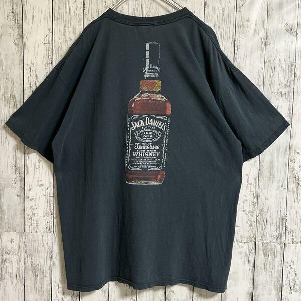 90's JACK DANIEL ジャックダニエル 企業 ビンテージTシャツ 炭黒 フェードブラック 2XL ボロT 90年代ヴィンテージ US古着 HTK3574