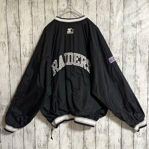 90's STARTER スターター NFL RAIDERS レイダース ナイロンプルオーバー XL 黒 刺繍ロゴ リブライン 90年代ヴィンテージ HTK3613の画像3