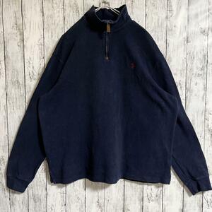 Ralph Lauren ラルフローレン ハーフジップ スウェット 2XL 紺 ネイビー ワンポイント 刺繍ポニー US古着 アメカジ HTK3637