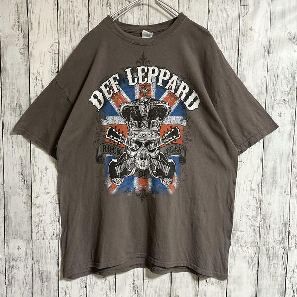 DEF LEPARD デフレパード バンドTシャツ バンT ミュージックTシャツ 茶 ブラウン XL オフィシャル US古着 アメカジ HTK3656