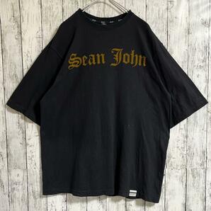 Sean John ショーンジョン Tシャツ XL 黒 ブラック フロッキープリント ストリート 古着 ビッグサイズ HTK3698