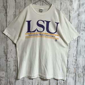 90's Hanes ヘインズ ビンテージTシャツ L アイボリー カレッジプリント ルイジアナ シングルステッチ 90年代ヴィンテージ 古着 HTK3739