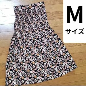 Mサイズ しまむら MUMU 花柄 ロングスカート 黒 ブラック ワンピース 花柄 黒 総柄 洗練されたデザイン