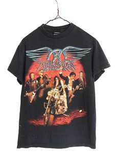 00s ★ エアロスミス プリント Tシャツ メンズ S 黒 古着 00年代 オールド AEROSMITH イラスト ロゴ バンド ロック ブラック オフィシャル