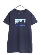 18年製 パタゴニア プリント 半袖 Tシャツ レディース М / Patagonia アウトドア グラフィック ステッカー レスポンシビリティー ネイビー_画像1