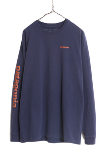 パタゴニア プリント 長袖 Tシャツ メンズ M / 古着 Patagonia アウトドア ロンT ロングスリーブ 袖プリント ワンポイント クルーネック 紺