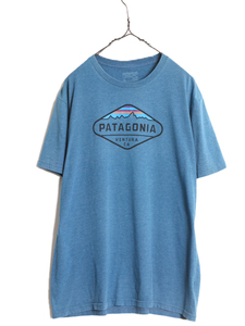 17年製 パタゴニア プリント 半袖 Tシャツ メンズ XL 古着 Patagonia アウトドア フィッツロイ クレスト グラフィック スリム フィット 青