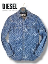 美品DIESEL /ディーゼル　D-LEO CAMICIA DENIM SHIRT　デニムシャツGジャン　総柄ジャガードロゴ/モノグラム　インディゴ　サイズ（M～L）_画像3