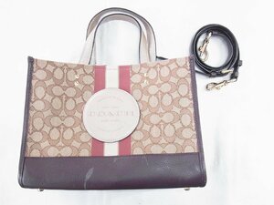 コーチ COACH ２ＷＡＹトートバッグ K2139-C8407 ジャガード シグネチャー デンプシー ブラウン×ワインレッド 良品