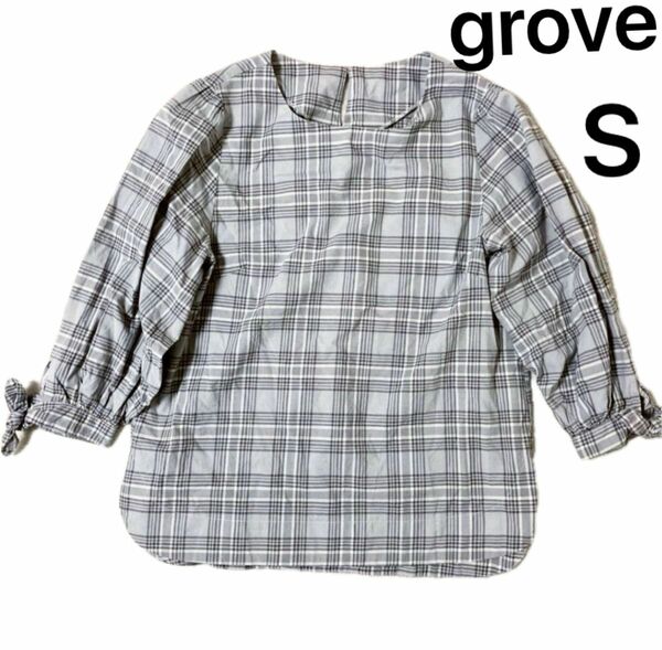 ブラウス グローブ グレー チェック grove チェックシャツ カジュアル コットン 綿 チェック柄 シャツ