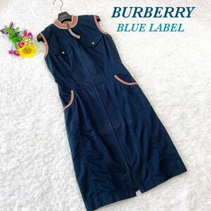 BURBERRY BLUE LABELバーバリー ブルーレーベル ワンピース ジップアップ ノースリーブ ネイビー フロントファスナー 紺 38 M