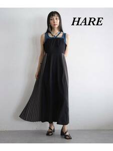 HARE ハレ☆サイドプリーツ キャミワンピース ロングワンピース ロングワンピース 黒 グレー フリーサイズ