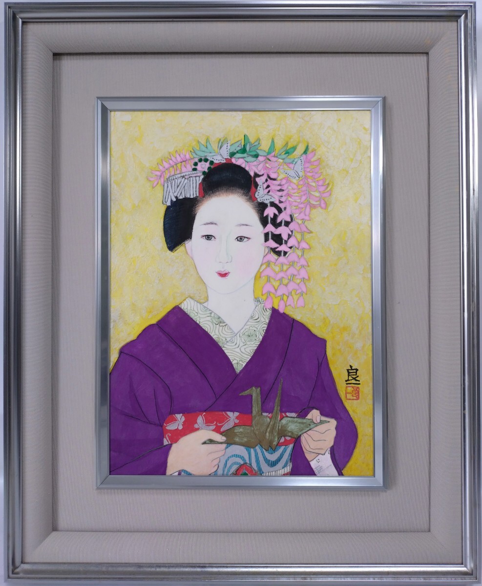 ▲Garantierte Authentizität japanischer Malerei ▲Schöne Frauenmalerei Beliebter Künstler [Ryoichi Bito] Maiko-Verbindungssiegel Signiert ▲F4 Rahmenhöhe 51 cm Breite 42 cm ▲Viele Einzelausstellungen in Kaufhäusern, Ausgabe 140, Malerei, Japanische Malerei, Person, Bodhisattva