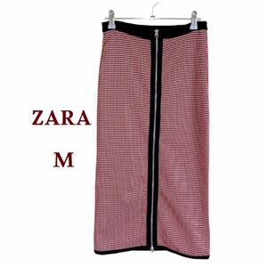 ZARA タイトスカート ファスナー ダブルジップ 赤黒白 Ｉライン M ザラ