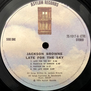 ★良盤 US ORIG LP★JACKSON BROWNE/Late For The Sky 1974年 初回W無し雲ラベル 映画「タクシードライバー」挿入歌 浜田省吾への影響大の画像3