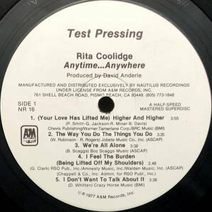 ★美盤 US ORIG TEST PRESS HALF-SPEED MASTERED LP★RITA COOLIDGE/Anytime... Anywhere 1977年 MOBILE FIDELITYと並ぶ最高音質盤 SSW名盤の画像3