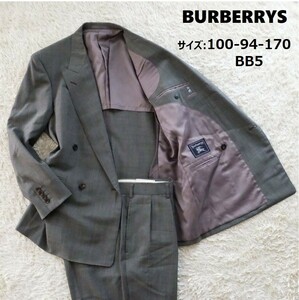 【美品】BURBERRY バーバリー サイズ:BB5(M相当) ダブル テーラード ジャケット スーツ セットアップ グレンチェック グレー ビジネス