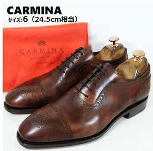 【レア 未使用 袋付】CARMINA カルミナ サイズ:6(24.5cm相当) ストレートチップ 内羽 グッドイヤー ブラウン 茶 ビジネス シューズ 革靴