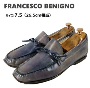 [ rare beautiful goods pa tea n]FRANCESCO BENIGNO franc chess kobe knee nyo7.5(26.5cm corresponding ) Loafer driving shoes navy leather shoes 