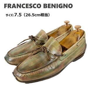【レア 美品 パティーヌ】FRANCESCO BENIGNO フランチェスコ ベニーニョ 7.5(26.5cm相当) ローファー ドライビング シューズ グリーン 革靴