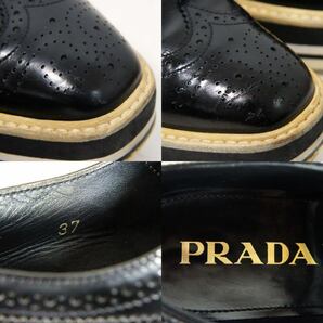 【箱付】PRADA プラダ サイズ:37(24cm相当) プラットフォーム シューズ 厚底 ウィングチップ ブラック 黒 ビジネス シューズ 革靴の画像9