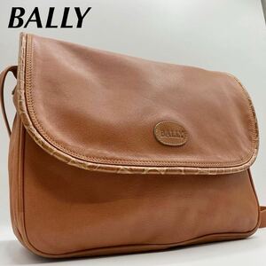 【希少/美品】1円 BALLY バリー ショルダーバッグ メッセンジャーバッグ サコッシュ レザー クロコ型押し メンズ ビジネス ロゴ 斜め掛け