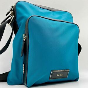 [ rare color / beautiful goods ]1 jpy Paul Smith Paul Smith shoulder bag sakoshu body mesenja- Logo men's business turquoise blue 