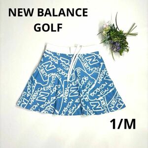 美品★ニューバランスゴルフ　1/M フレアスカート　ブルー　ロゴ　総柄　New Balance Golf