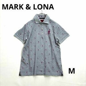 マーク&ロナ　M 半袖ポロシャツ　グレー　パープル　スカル　ドクロ　総柄　MARK&LONA