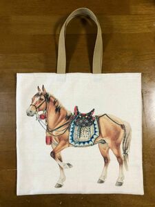 ハンドメイド ぺたんこトートバッグ 馬柄 可愛い鞍