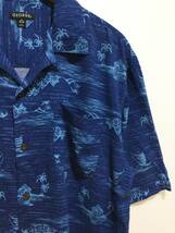 GEORGE アロハシャツ ハワイアン レーヨン半袖開襟シャツ 濃い青系 メンズM 大きめ 良品綺麗_画像3