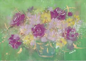 Art hand Auction 【flower fairy 】真作1点物 原画 絵画 直筆サイン A4サイズ 花 薔薇 ローザ 癒し 水彩画 送料無料, 絵画, 水彩, 静物画