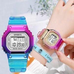 TK034:[ regular price 32800 jpy ]1 jpy start unisex colorful digital wristwatch sport casual skeleton 