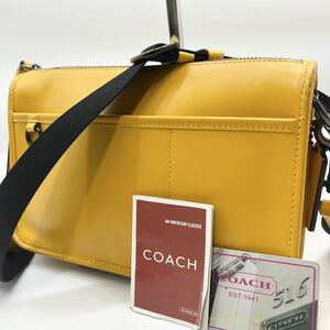 1円〜 【超希少】 美品 COACH コーチ ショルダーバッグ イエロー 黄色 レザー チャーム メンズ レディース ビジネス ブランド 斜めがけ