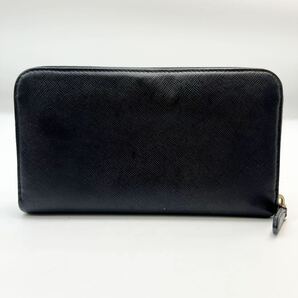 1円〜 美品 PRADA プラダ メンズ レディース 長財布 大容量 ファスナー ジップ 三角プレート ロゴ サフィアーノレザー ブラック 黒の画像3