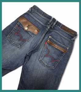 861◆EDWIN エドウィン◆EGF503 EDGE OF BLUE JEANS レザーフラップ 色落ち加工 ストレッチ デニム ジーンズ W30