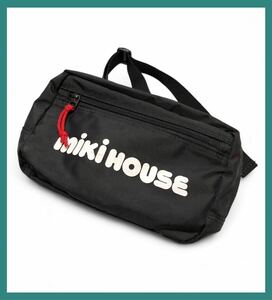 945*MIKI HOUSE Miki House * that time thing big Logo print belt bag waist bag black 