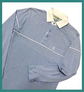 807*Munsingwear Munsingwear wear * penguin embroidery border pattern Golf polo-shirt with long sleeves light blue × green × white 